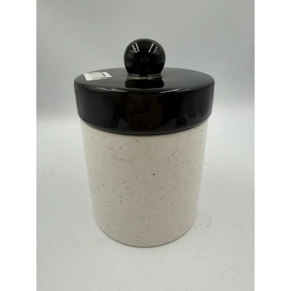 Stoneware Storage Canister Jar Black & Marble Ceramic Lid NWT